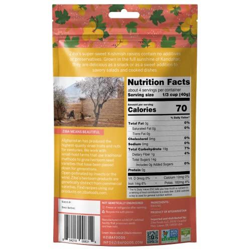 Ziba Foods Kishmish Raisins | Non-GMO  Vegan  Whole 30 Friendly & Paleo | Superfood Dry Fruit Raisins No Sugar Added & Naturally High in Fiber  Iron and Immune Boosting Antioxidants  5.3 oz