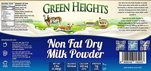Non Fat Dry Milk Powder - 3 Pounds / 1.36 Kilo Jar (42+ Servings) - Proudly Made In America - Healthy Nourishing Essentials By G