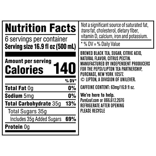 Pure Leaf Sweetened Iced Tea With Lemon, 16.9 Fl Oz (Pack Of 6)