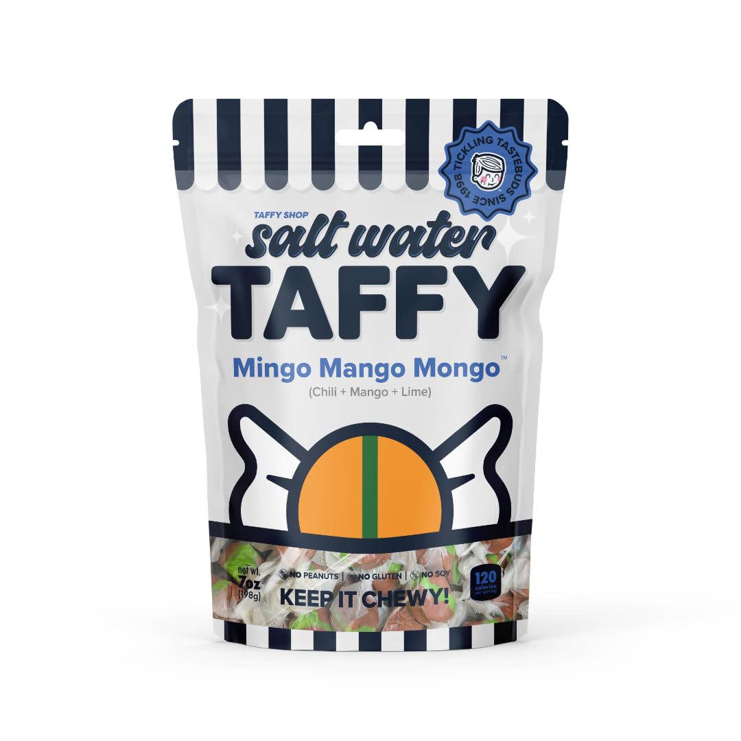 Taffy Shop Mingo Mango Mongo, Chili Mango Lime Salt Water Taffy - Gourmet Soft Chewy Candy, Bulk Sweet Snack, Fresh Gift & Glute