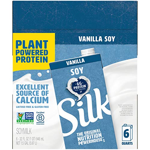Silk Shelf-Stable Soy Milk, Vanilla, Dairy-Free, Vegan, Non-GMO Project Verified, 1 Quart (Pack of 6)
