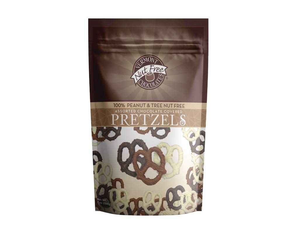 Vermont Nut Free Chocolates Covered Mini Twist Pretzels (Assorted) 7 Ounces, Nut-Free, Egg-Free, Kosher