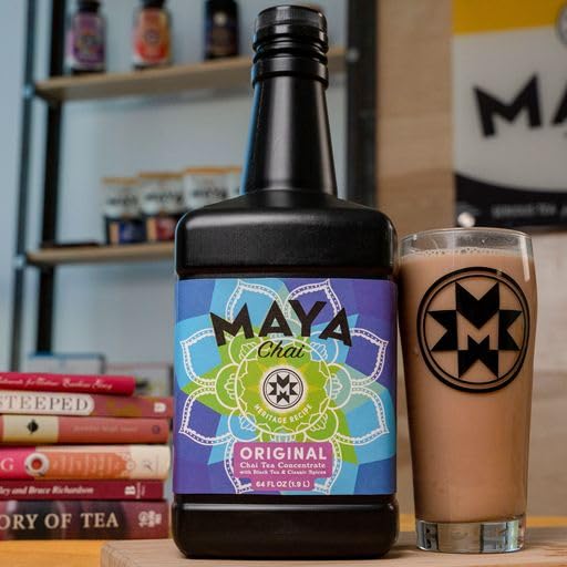 Maya Chai Tea Concentrate, Heritage Recipe, Original, 64 Ounce With White Pump