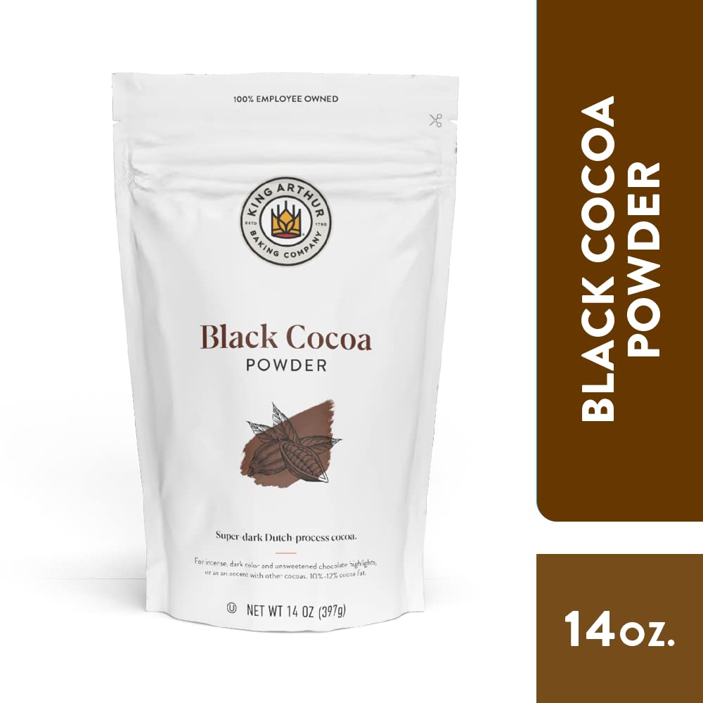 King Arthur Black Cocoa Powder - Dutch Processed, Unsweetened, Intense Dark Chocolate Flavor, 14 oz Resealable Bag for Baking, Brown