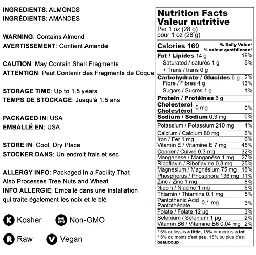 Food To Live - California Almonds, 3 Pounds - Supreme, Whole, Raw, Unsalted, Unroasted Nuts, Natural. Kosher, Vegan. Keto, Paleo