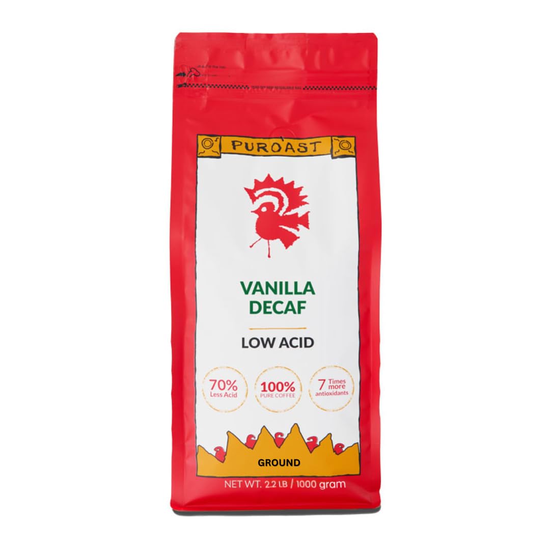 Puroast Coffee Low Acid Decaf Vanilla Ground Coffee, Medium Roast, 35.2 oz, Specialty Decaffeinated