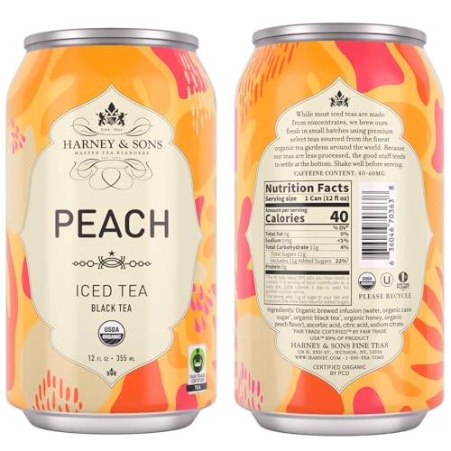 Harney & Sons Organic Peach Iced Tea  12 oz can (Pack of 12)