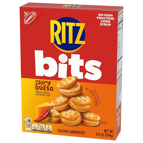 RITZ Bits Spicy Queso Cheese Sandwich Crackers, Snacks for Kids and Adults, Lunch Snacks, 8.8 oz