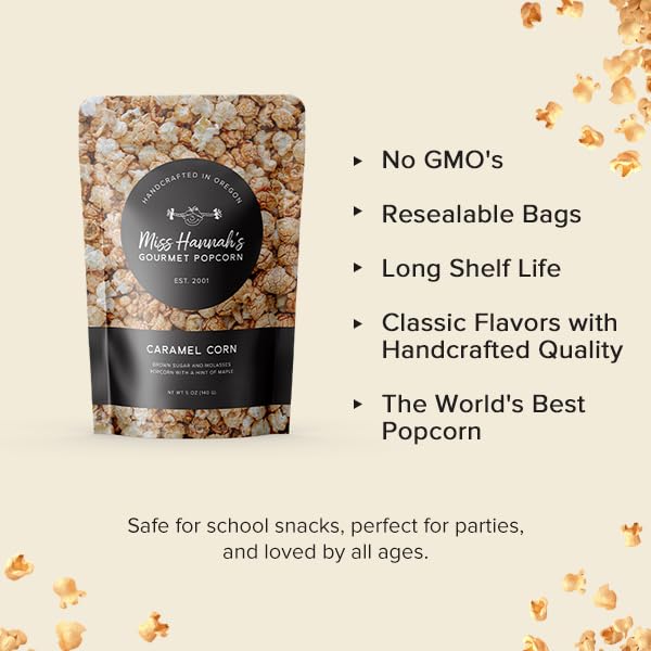 Miss Hannahs Gourmet Popcorn Starter Pack - Sea Salted Brulee, Bridge City Mix, Pickles & Popcorn - Non-GMO, Sweet & Savory Sna