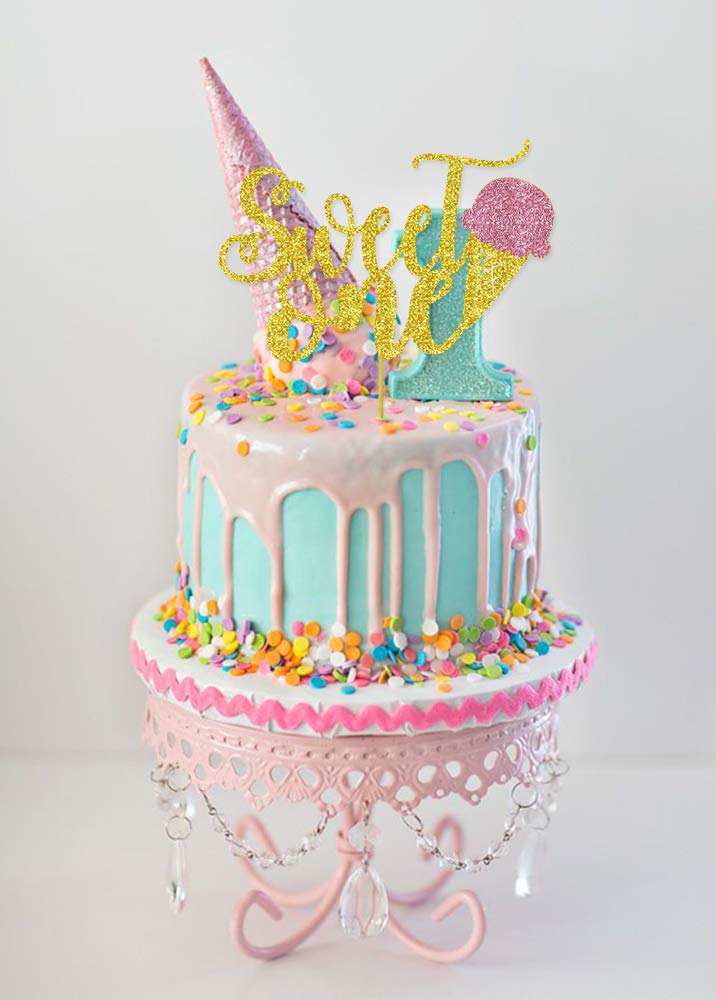 Wulagogo Ice Cream Cake Topper Double-Sided Glitter Decoration, 1 Count, Paper