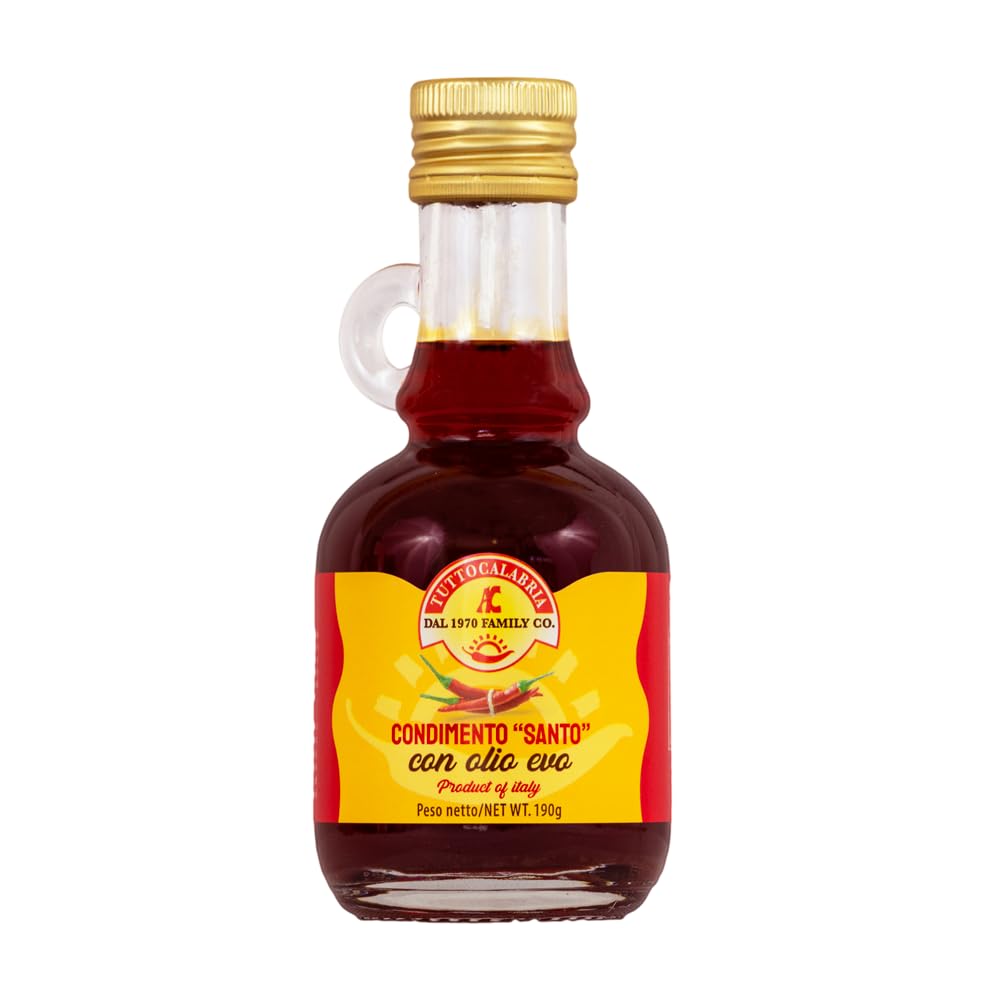TuttoCalabria, Calabrian Chili Pepper Infused Oil, Calabrian Peppers infused with 100% Extra Virgin Olive Oil, 10 ml 6.7 oz