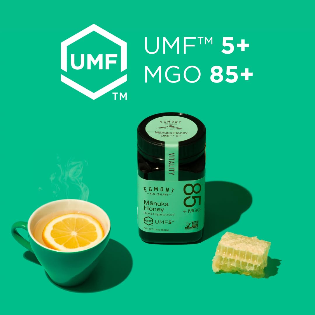 Egmont Honey Raw Manuka Honey MGO 85+ UMF 5+ 17.6oz (500g) NON-GMO, Kosher, Recycled plastic jar, Traceable 100% Pure Authentic
