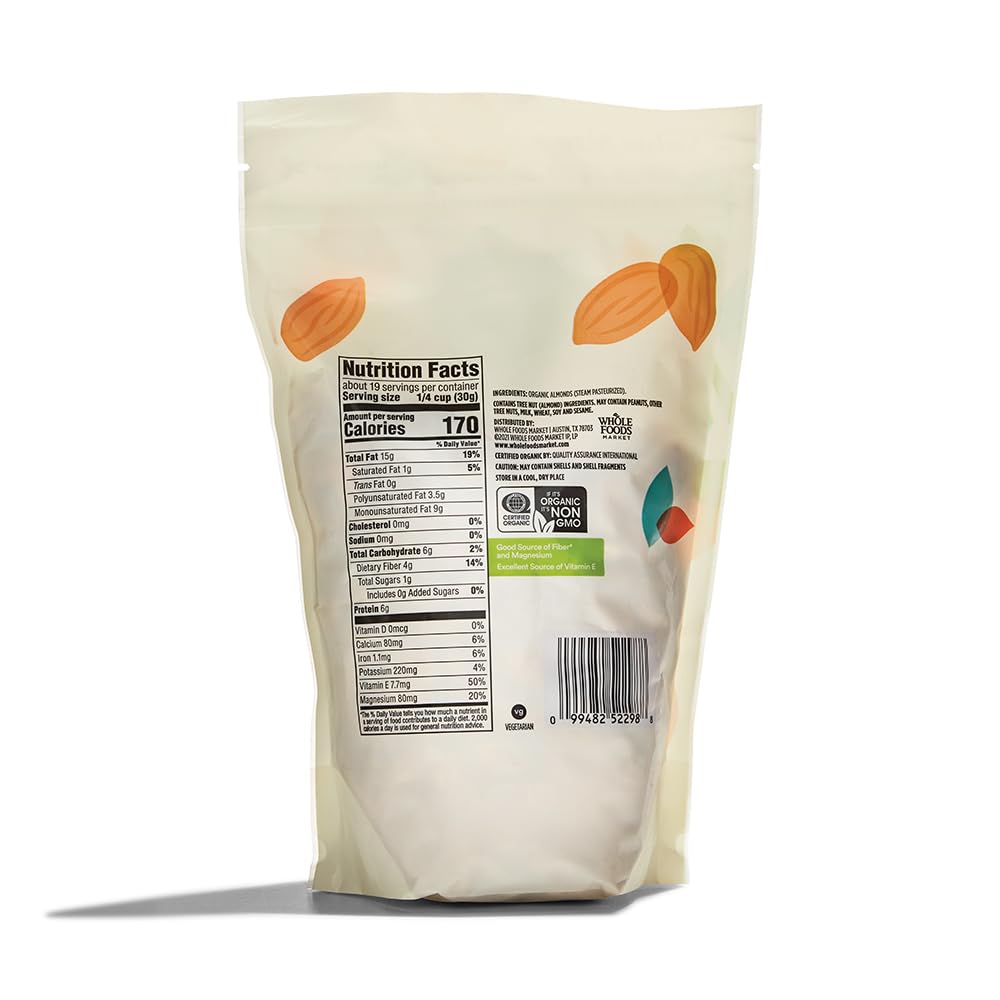 365 by Whole Foods Market Organic Unroasted Unsalted Almonds, 20 Ounce Value Size