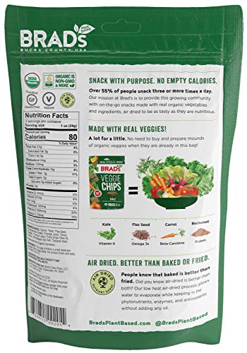 Brads Plant Based Organic Veggie Chips, Kale, 6 Bags, 12 Servings Total-3 Ounce (Pack of 6)
