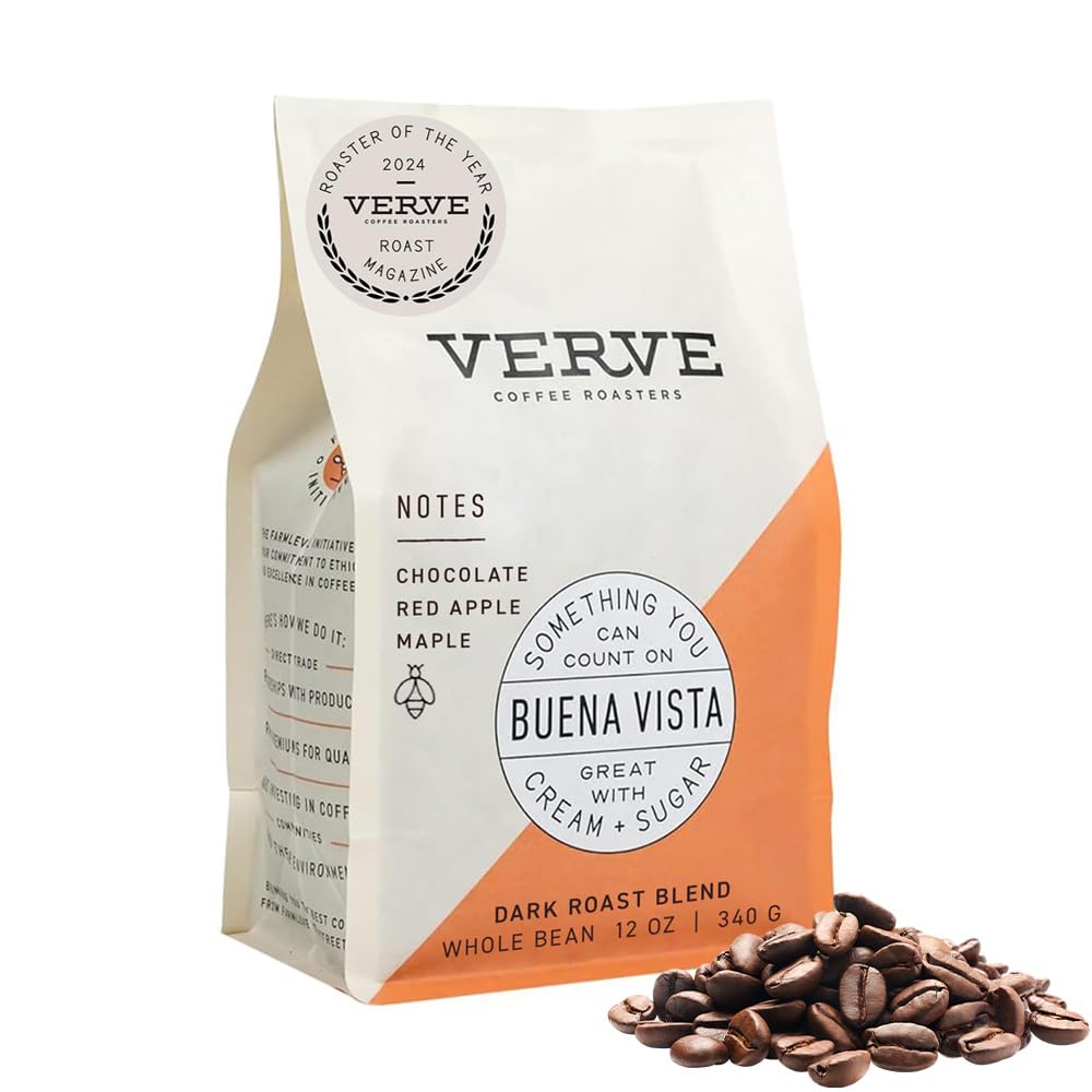Verve Whole Bean Coffee | Buena Vista Blend | Dark Roast Arabica | Direct Trade | Resealable Pouch | Enjoy Hot or Cold Brew | Id