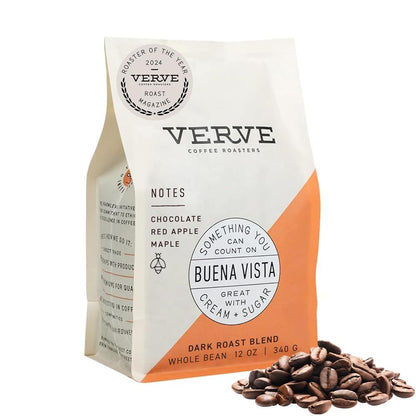Verve Whole Bean Coffee | Buena Vista Blend | Dark Roast Arabica | Direct Trade | Resealable Pouch | Enjoy Hot or Cold Brew | Id