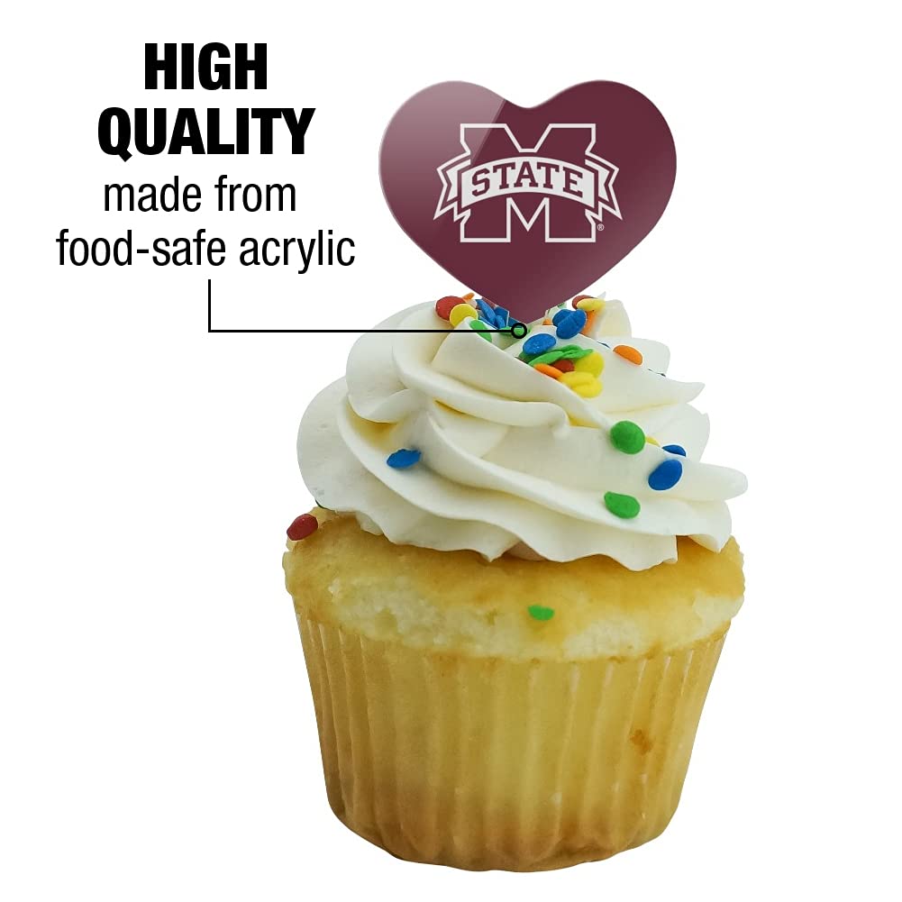 Graphics & More Mississippi State Logo Heart Love Cupcake Picks Toppers Decoration Set Of 6