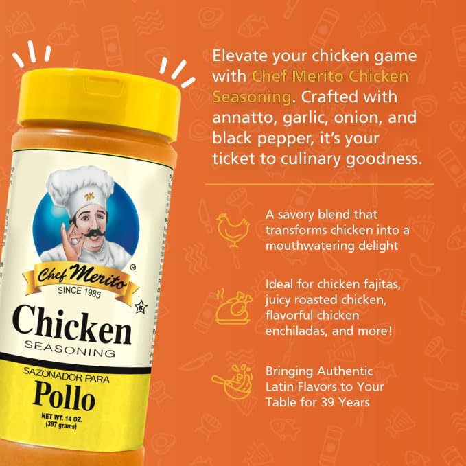 Chef Merito Chicken Seasoning 5 Oz | Savory & Balanced Poultry Blend | Perfect For Grilled, Roasted & Fried Chicken | Authentic