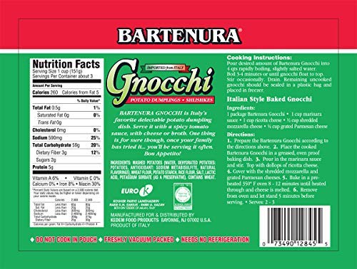 Bartenura Potato Gnocchi, Original 1LB (3 Pack) Made in Italy