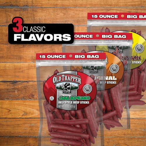 Old Trapper Beef Sticks, Jalapeño Flavor, 15 Ounce, Spicy, Pack of 1, Model 33215T