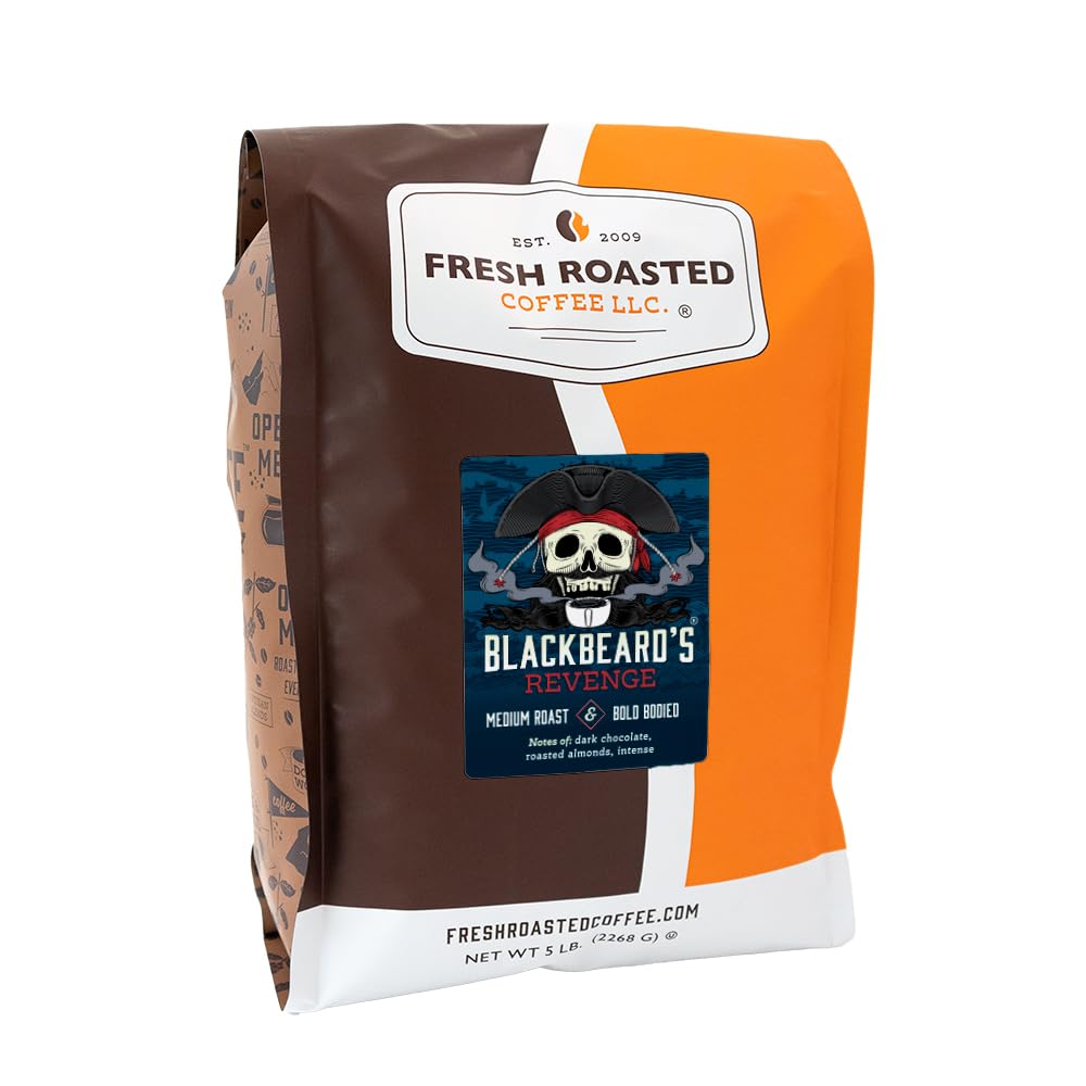 Fresh Roasted Coffee, Blackbeard'S Revenge, 5 Lb (80 Oz), Medium Roast, Kosher, Whole Bean