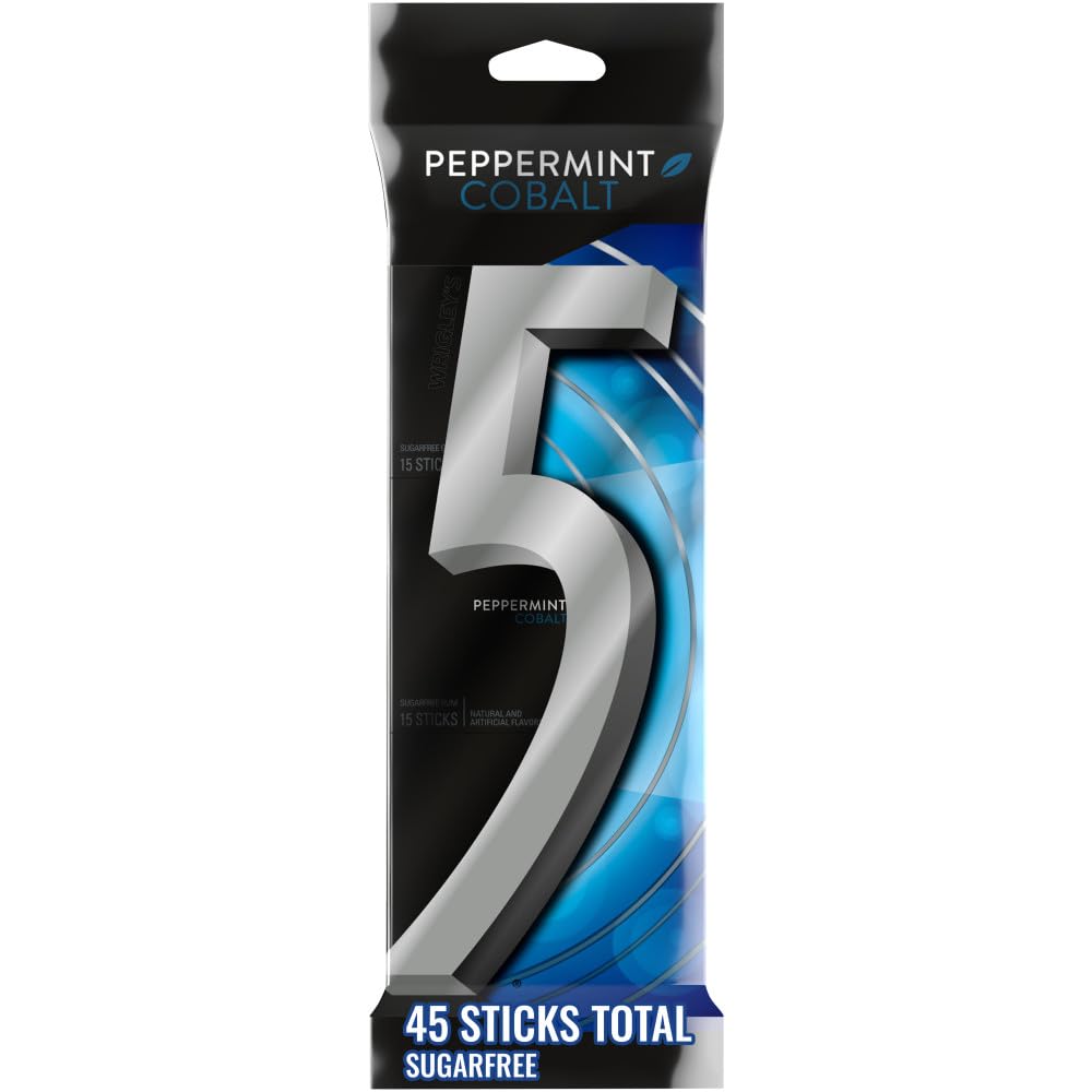 5 GUM Peppermint Cobalt Sugar Free Chewing Gum Bulk, 15 Ct (3 Pack)