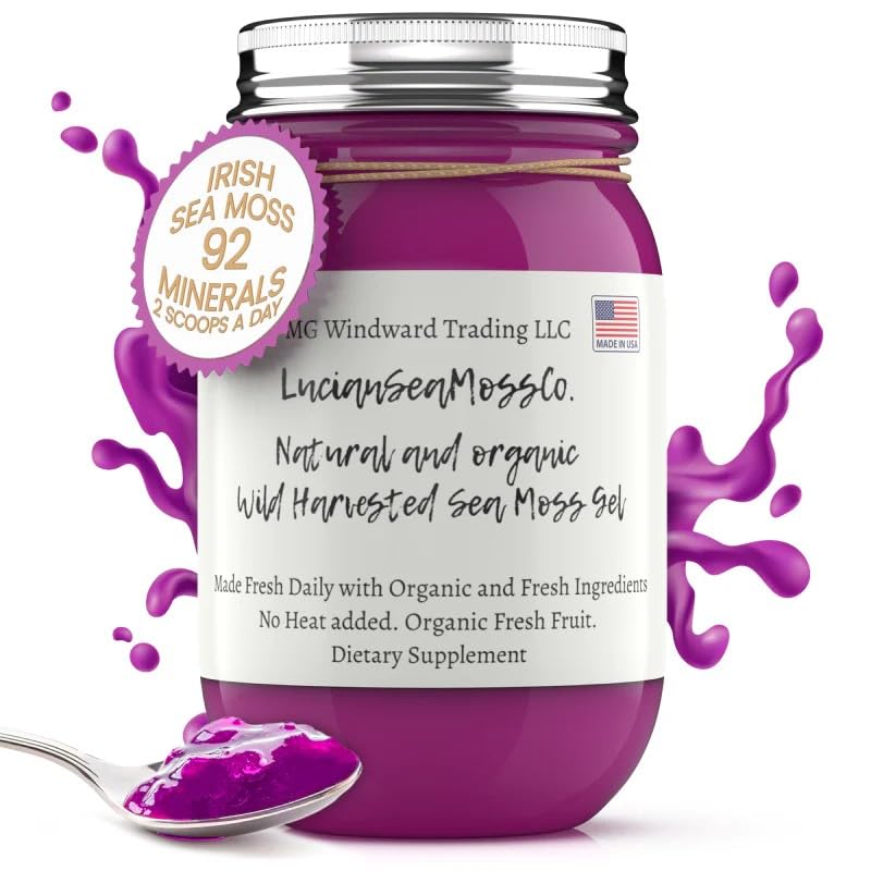 MG Windward Trading LLC Organic Purple Sea Moss Gel - 16 oz, Wild Harvested, Immune Support, Antioxidants