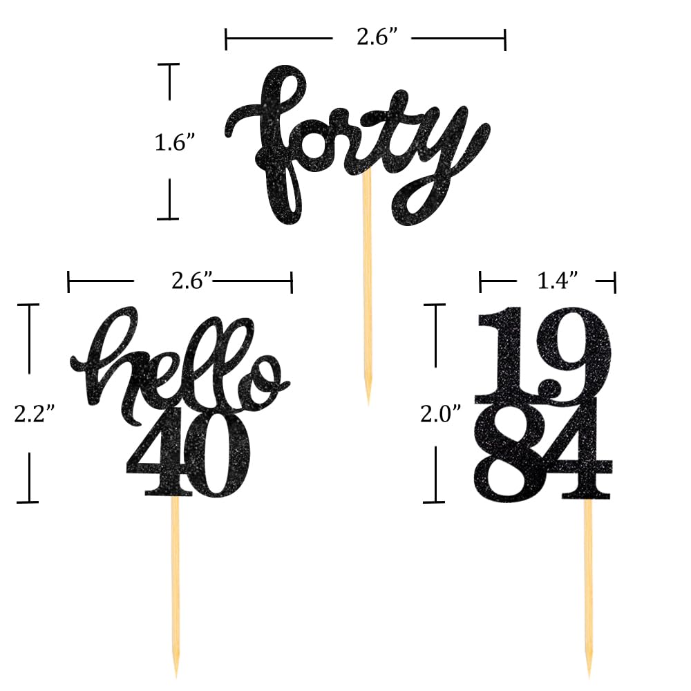Black Glitter 40Th Birthday Cupcake Toppers 40Th Birthday Celebrating Party Decorations - Set Of 24