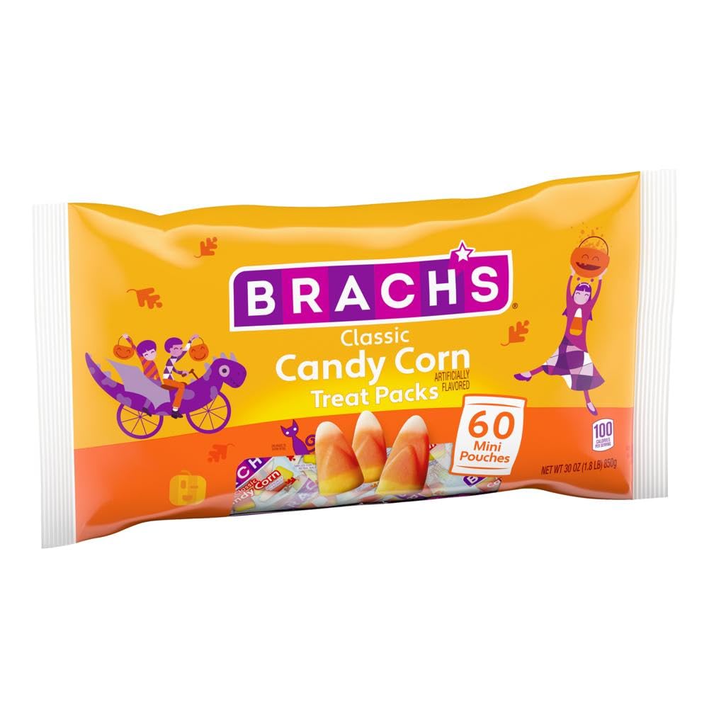Brachs Candy Corn Trick or Treat Packs, 60 Mini Pouches, 30 Ounce, Teal