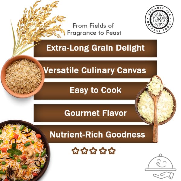 Pride Of India Extra Long Brown Basmati Rice, Naturally Aged, 1.5 lb Jar, Pack of 6