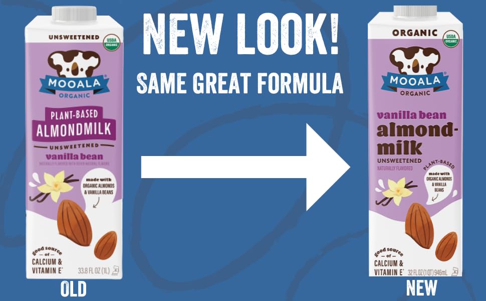 Mooala Organic Vanilla Bean Almond Milk Unsweetened 32 fl oz (Pack of 6) - Shelf-Stable, Lactose Free, Gluten-Free, Vegan, No Ad