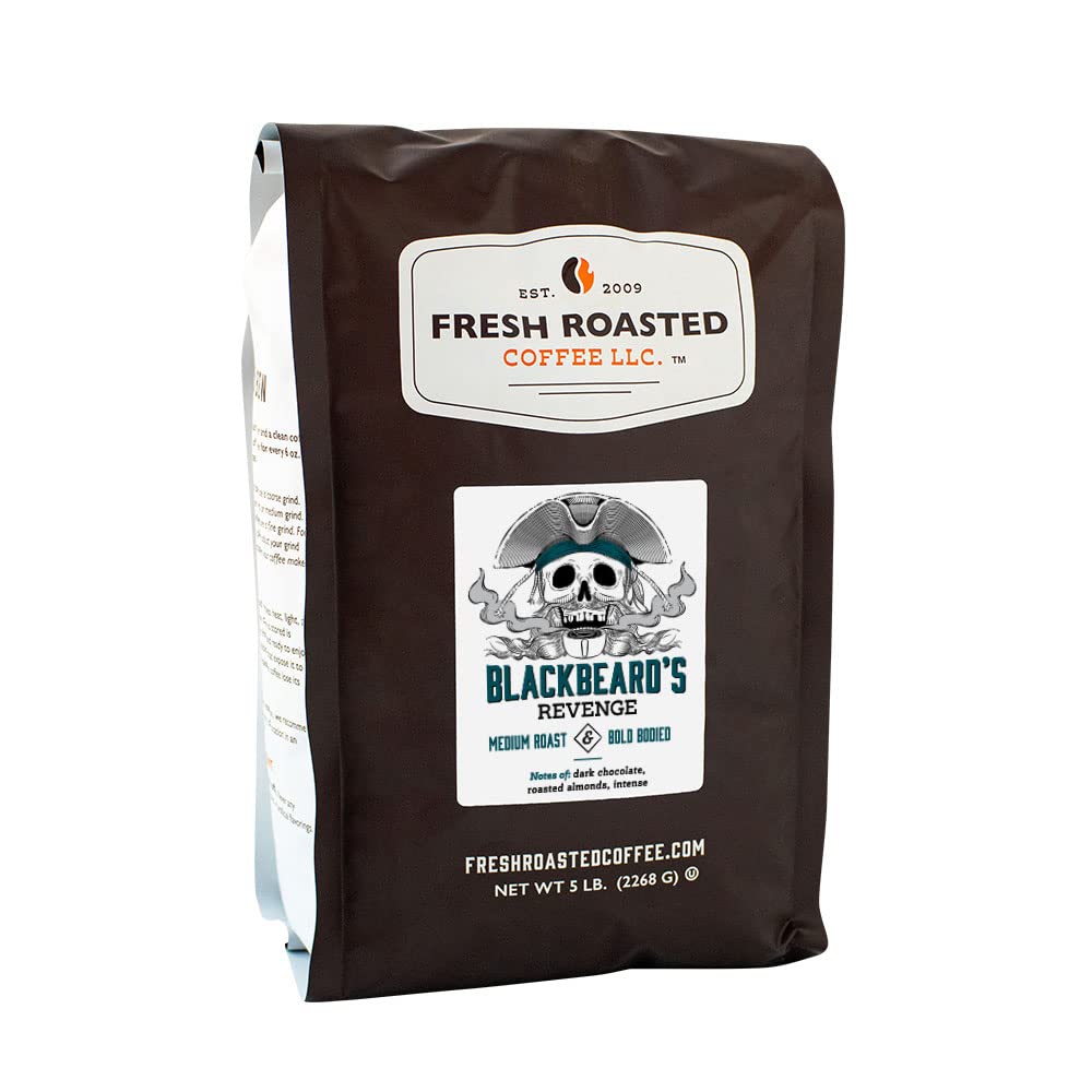 Fresh Roasted Coffee, Blackbeard'S Revenge, 5 Lb (80 Oz), Medium Roast, Kosher, Whole Bean