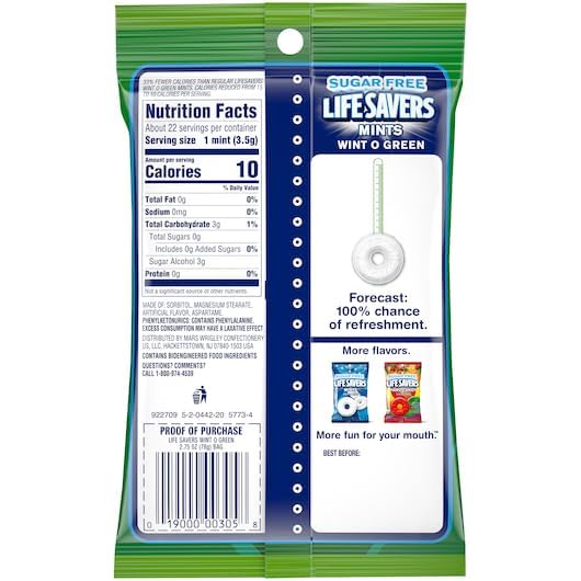 Life Savers Wint O Green Sugar Free Mints - 2 Count - Perfect for On-the-Go Snacking and Sharing