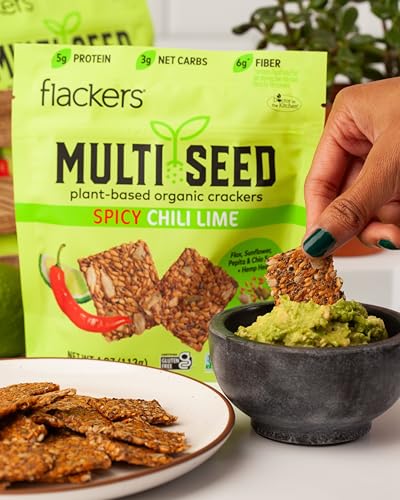 Flackers Organic Spicy Chili Lime Multi-Seed Crackers, 4 Ounce 1-Pack, Gluten Free, Non Gmo, Vegan, Keto Snack, 5G Protein, 6G F