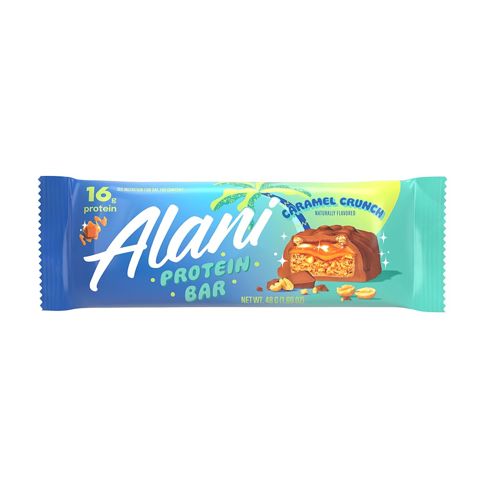 Alani Nu Protein Bars CARAMEL CRUNCH | High Protein Gluten-Free Bars | 16g Protein | Low-Sugar (7G) Low-Carb Healthy Snacks | 12