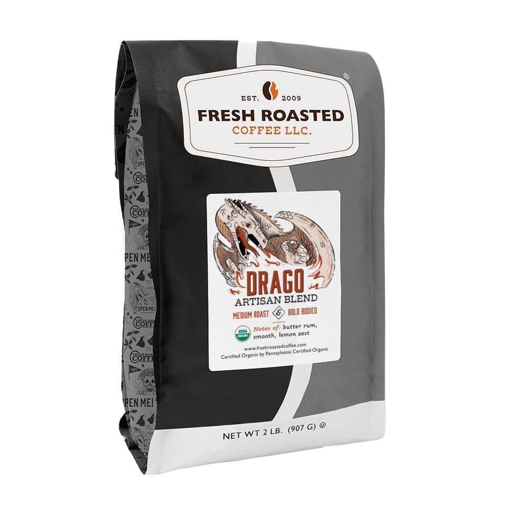 Fresh Roasted Coffee  Organic Drago Caf? Blend | Usda Organic  Kosher | Medium Roast 2 Lb (32 Oz) Whole Bean