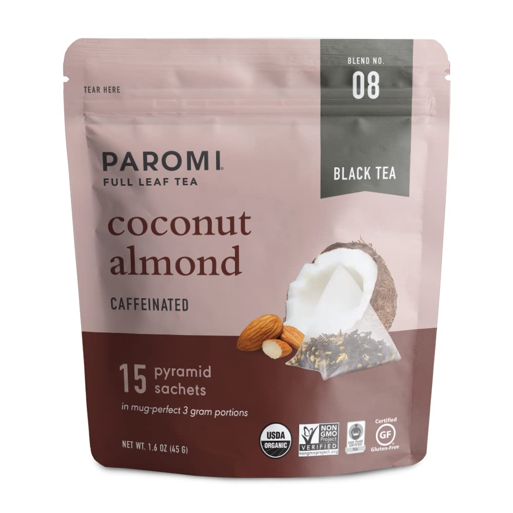 Paromi Coconut Almond Black Tea, Resealable Pouch, 15 Count