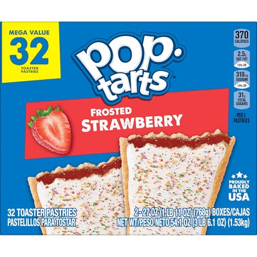 Pop-Tarts Toaster Pastries, Breakfast Foods, Kids Snacks, Frosted Strawberry (32 Pop-Tarts)