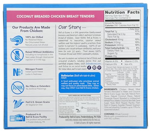 Bell & Evans, Frozen Coconut Chicken Tenders (Raised without Antibiotics), 12 oz