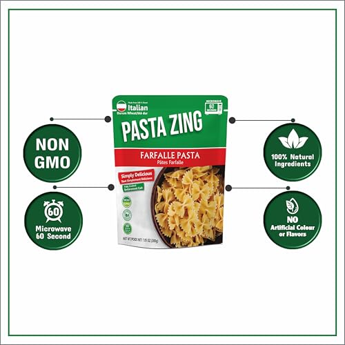 Pasta Zing Microwavable Variety Pasta Pack of 7 | 3x Farfalle | 4x Spaghetti | Microwave Pasta Ready To Eat in 60 Sec - Fully Co