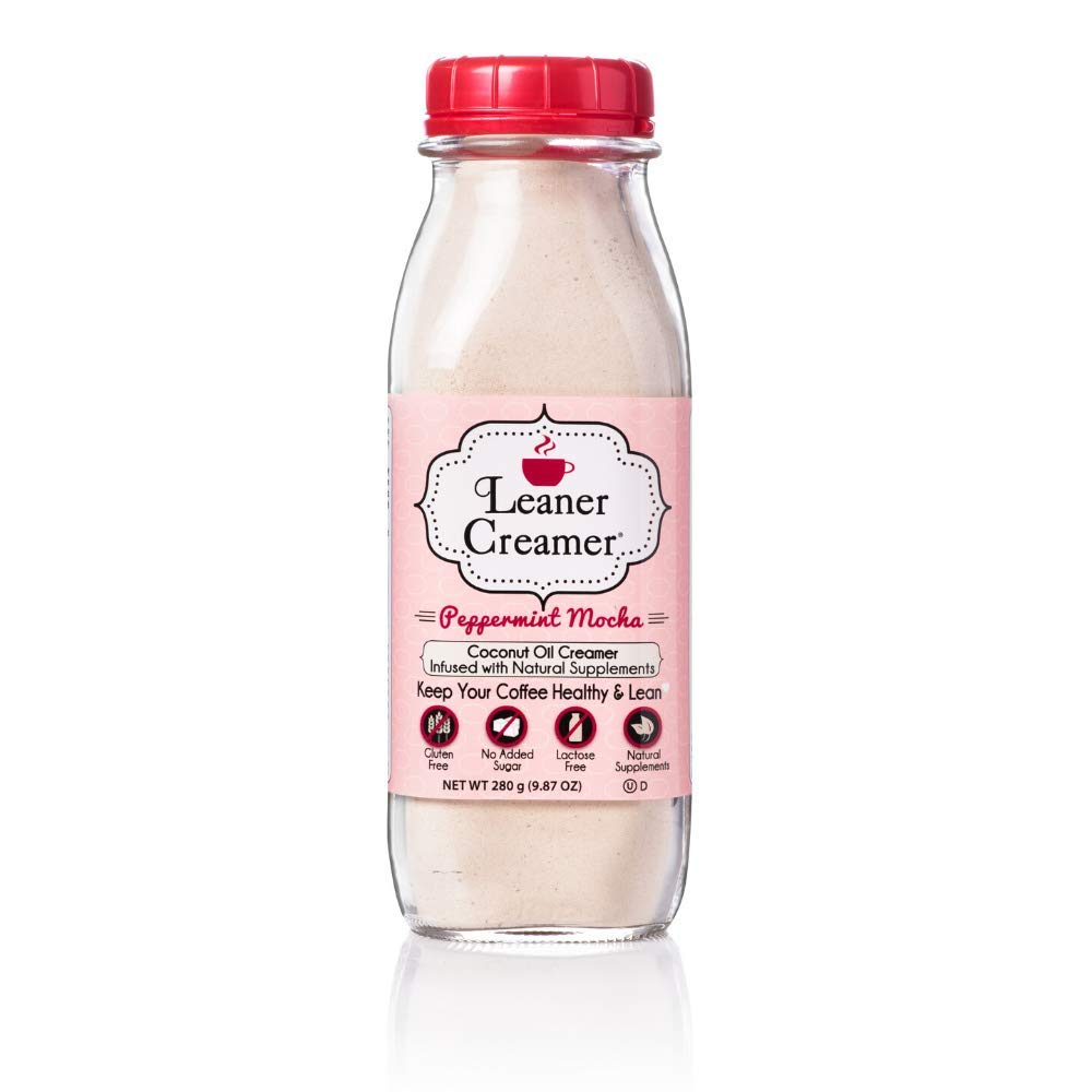 Leaner Creamer Non-Dairy Sugar Free Coffee Creamer Powder. Perfect Coconut Oil Non-Dairy Powder To Naturally Cream And Sweeten Coffee, Smoothies, Protein Shakes & More! Ideal Flavoring For All Diets 9.87 Oz Pouch Peppermint Mocha