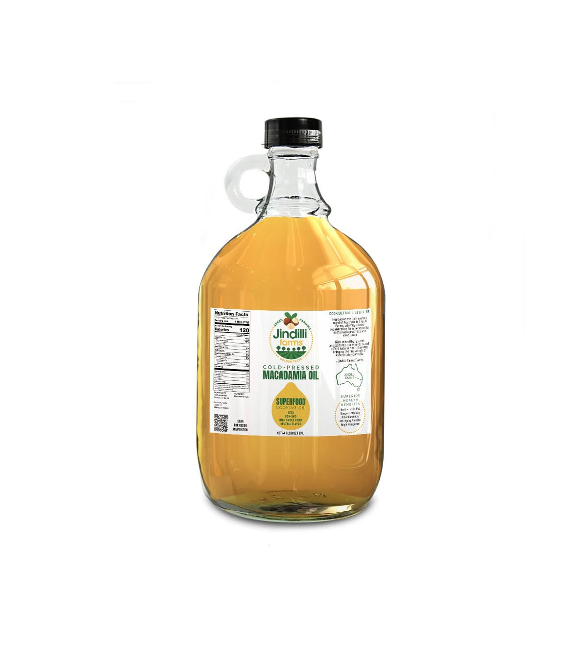 Jindilli Farms Macadamia Nut Cooking Oil- Australian Pure Cold Pressed, Unrefined, Natural Cooking Oil, High Smoke Point for Fry
