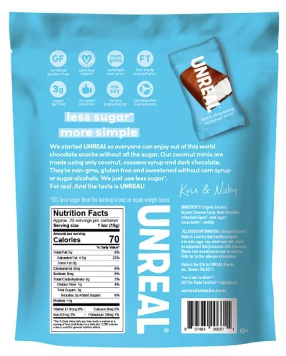 Generic Unreal Dark Chocolate Coconut Minis - 29 Bars, 15.3 oz, Mini Size