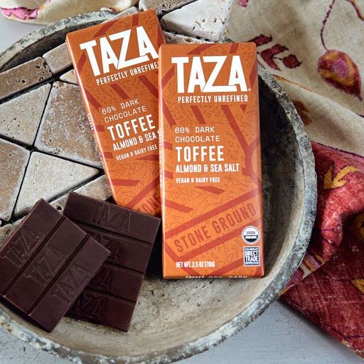 Taza Chocolate Organic Amaze Bar 60% Stone Ground, Toffee Almond Sea Salt, 2.5 Ounce (1 Count), Vegan