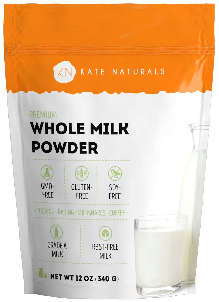 Kate Naturals Dry Whole Milk Powder for Baking and Coffee (12oz) Dried Powdered Milk for mature-themeds. RBST-Free. Substitute For Liquid Milk. Milk Whole Powder for Milkshakes. Made In USA.