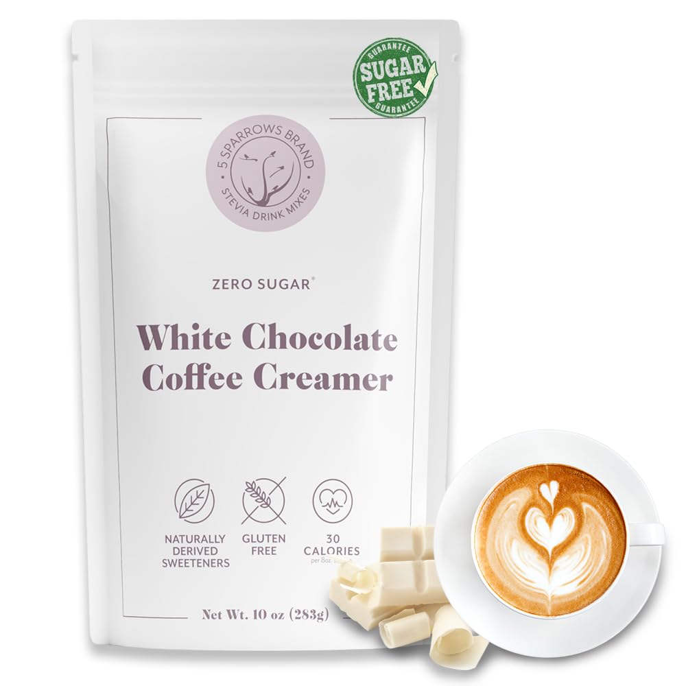 5 SPARROWS Sugar-Free White Chocolate Drink Mix, Keto Friendly, 10oz, Stevia Sweetened, No Sugar Coffee Creamer