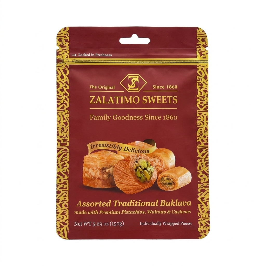 Zalatimo Sweets Assorted Traditional Baklava 5.29 oz - Premium Pistachio, Walnut & Cashew