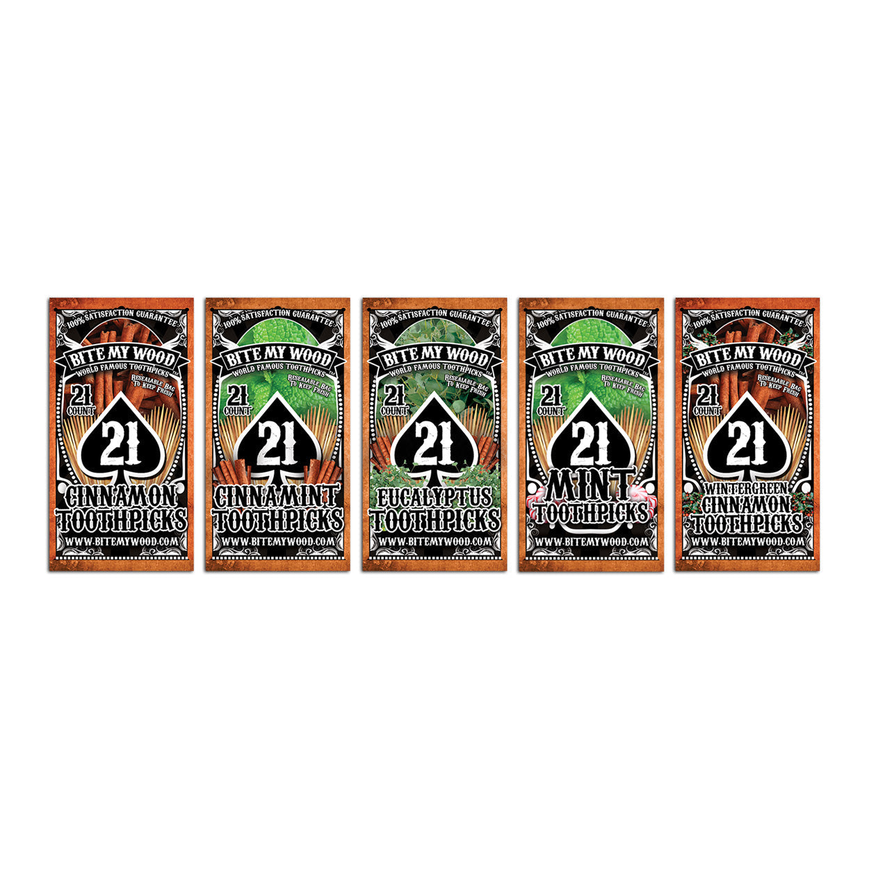 Flavored Birchwood Toothpicks Variety Pack, 21-Count Resealable Bags