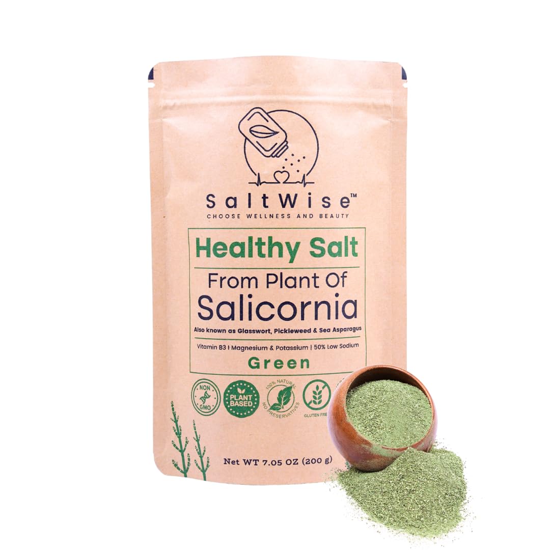 Green Salicornia Salt - Low Sodium Salt Substitute | Salicornia Powder (200Gms/7.05 Oz) | Plant Based Salt, Vegan | 100% Natural