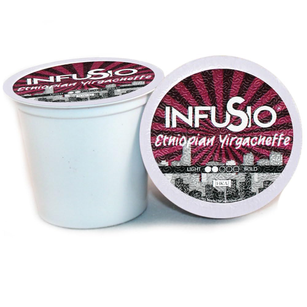 InfuSio Coffee Pods Ethiopian Yirgacheffe Gold Medium Light Roast 96 Count for Keurig K Cup Brewers